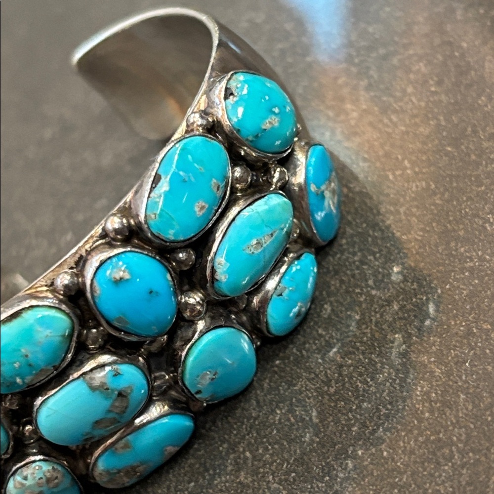 Thompson Turquoise Blue Cluster Cuff Bracelet - Picture 9 of 17
